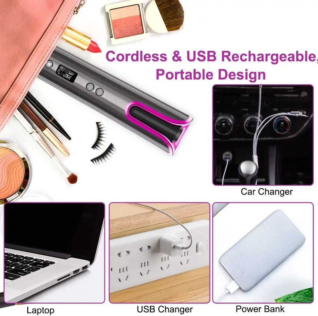Автоматический щипцы для волос беспроводной завивки USB перезаряжаемая