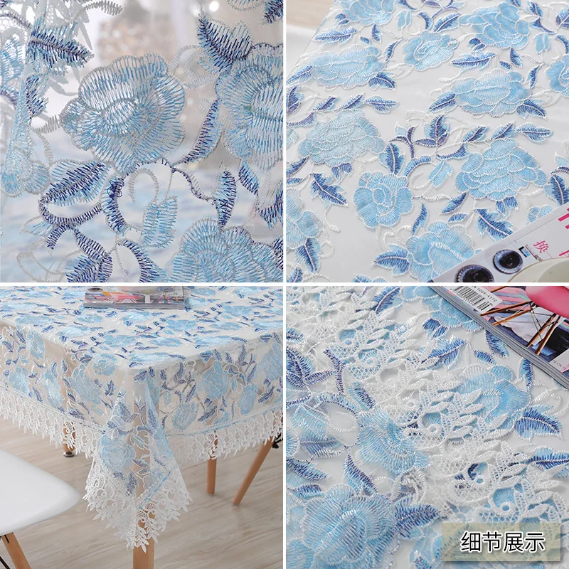 Китайский стиль синий белый выдалбливают Кружева вышитые скатерть круглый стол