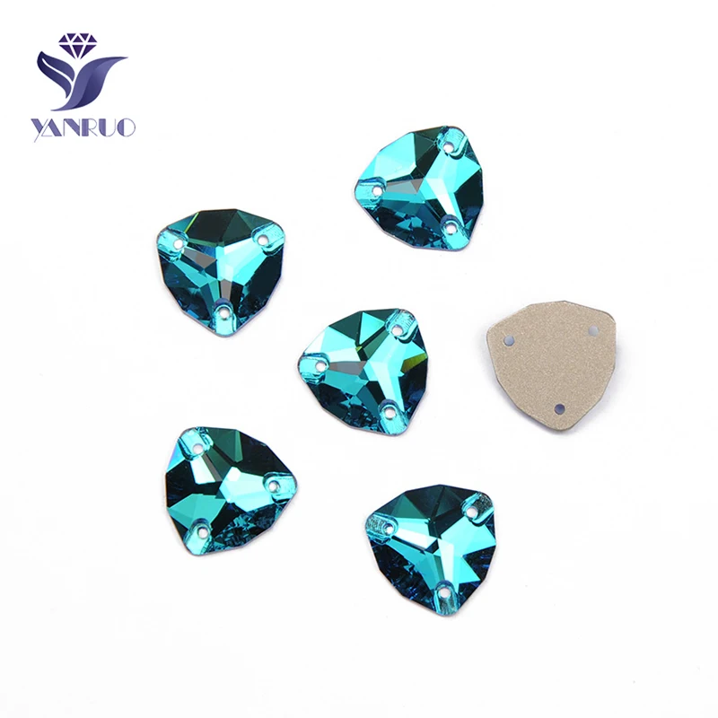 YANRUO/3272 г. Trilliant Fat Triangle Blue Zircon Пришитые камни Стразы на плоской подошве для шитья