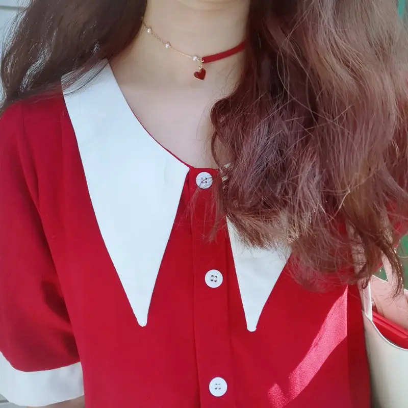 Корейская Летняя мода новый стиль простое Красное сердце любовь жемчуг