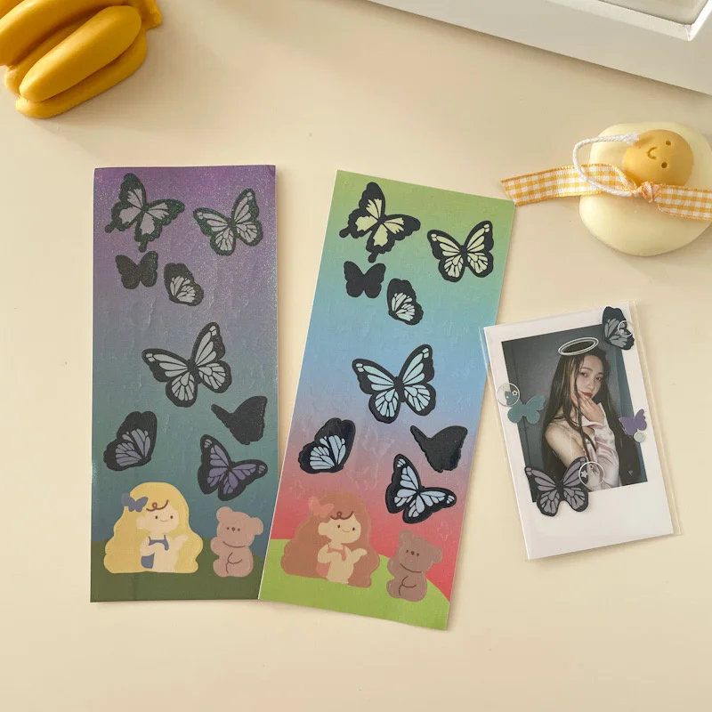 

1Pc Ins Creative Gradient Butterfly Sticker Laser Sequin Decoration Tool Korea Star Chaser Props Fluorescent Stickers Stationary