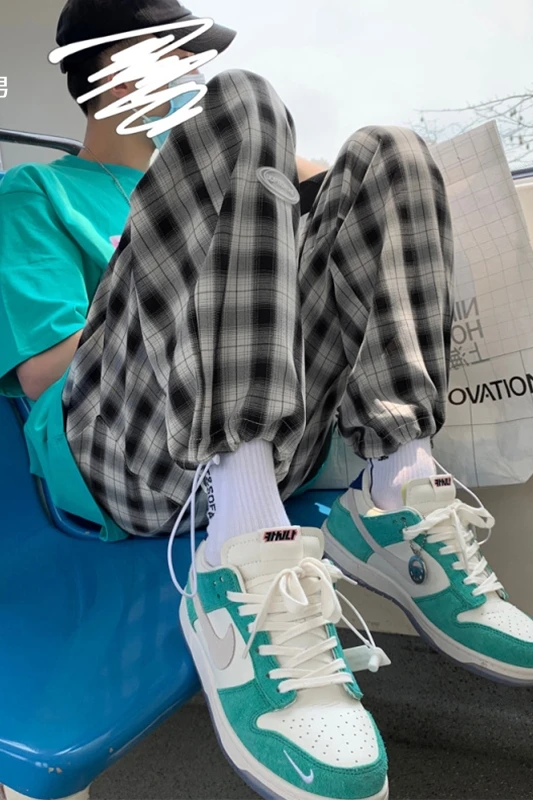 

Men's Summer Thin Loose 2021 Plaid Casual All-Matching Fashion Brand Ins Trendy Ruoshuai Ankle Banded Pants