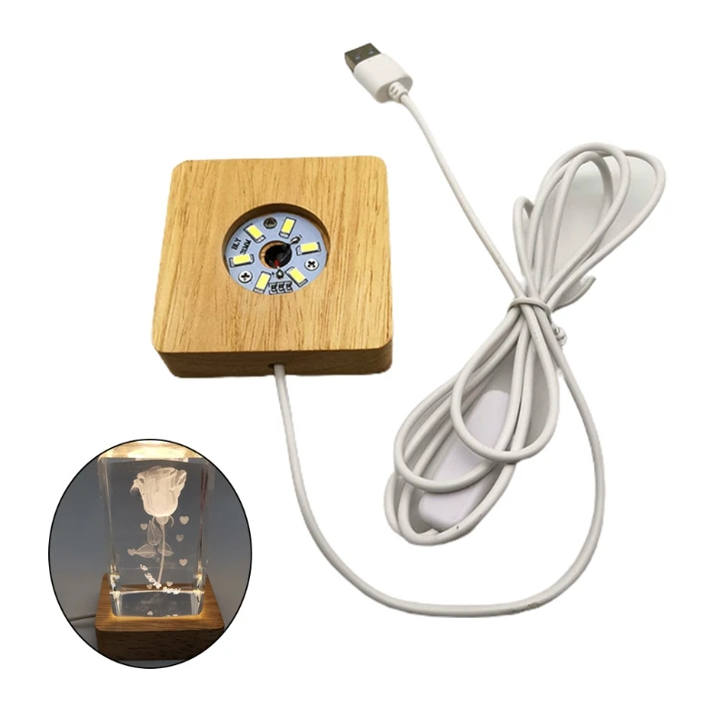 

LED Night Light Wooden Square Base Holder Display Stand for Crystals Glass Ball 4XFA