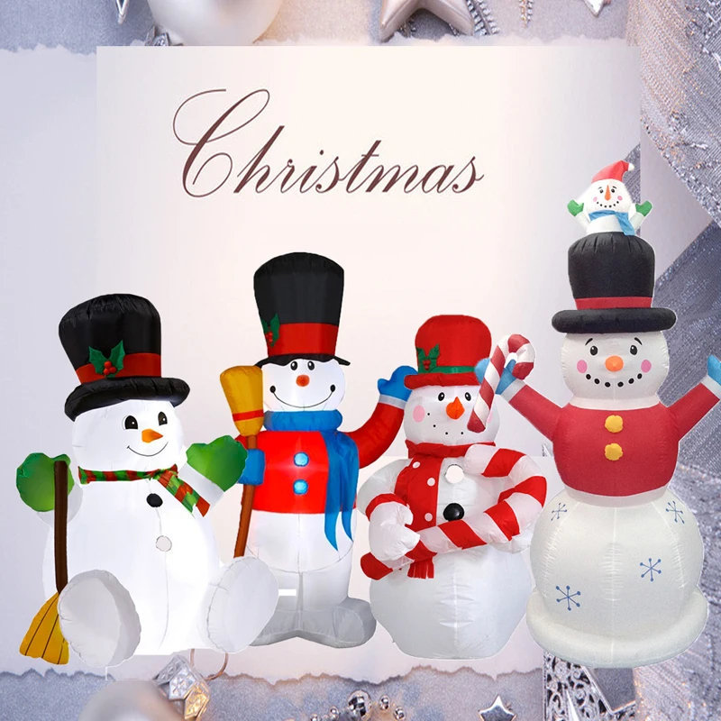 Familia de muñecos de nieve inflables con pingüino iluminado, decoración de Navidad, juguetes al aire libre, Feliz Navidad, decoración de patio de casa, regalos