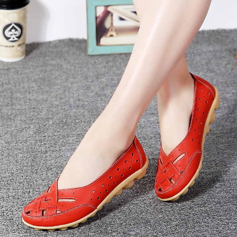 Leather Sports Shoes High Heels Slip-on Female Footwear Outd