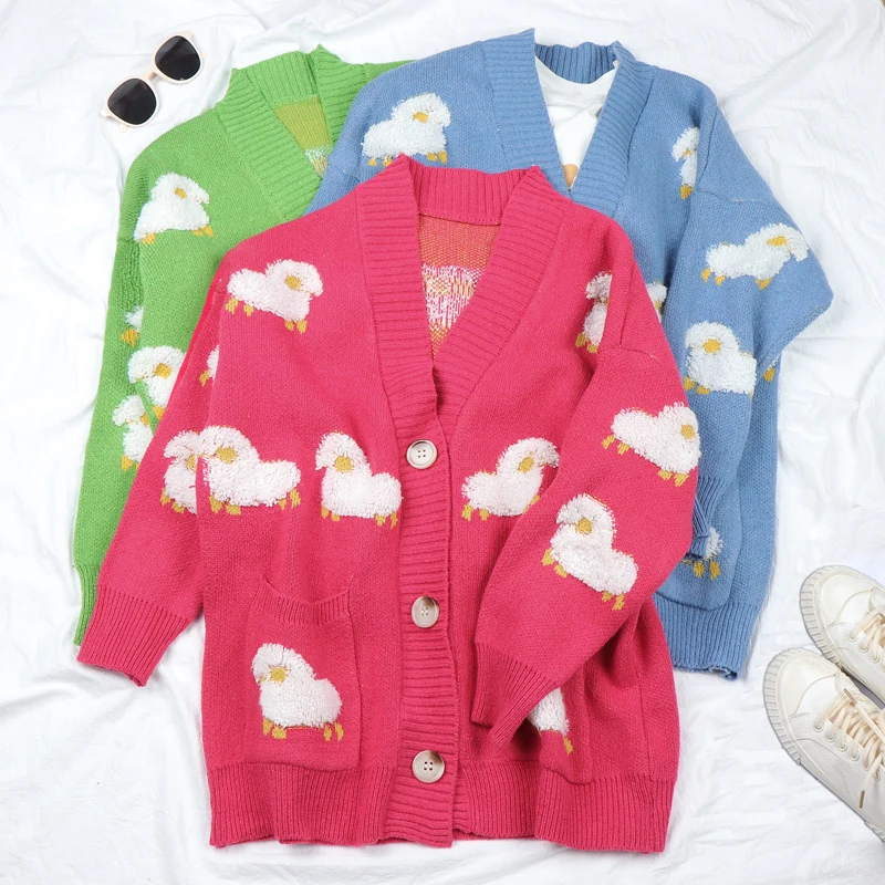 Кардиганы для колледжа вязаный свитер женский зимний плотный пуловер свободный