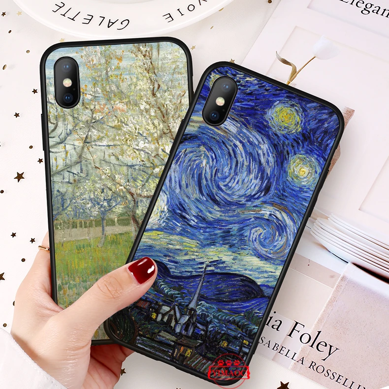 Van Gogh Oil Painting Silicone Soft Case for iPhone 5 5S 6 6S 7 8 11 Pro Plus X XR XS Max |