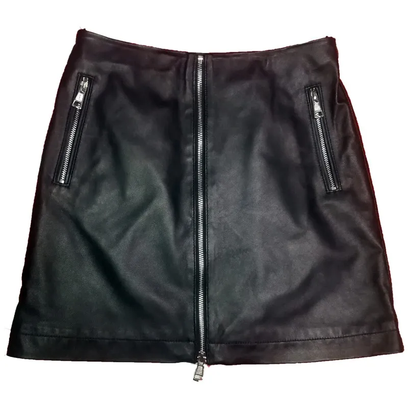 

Winter New Hot Sexy Zipper Slim Fit Womens A-Line Skirts Fashion High Street Genuine Leather Sheepskin Female Short Wrap Skirts