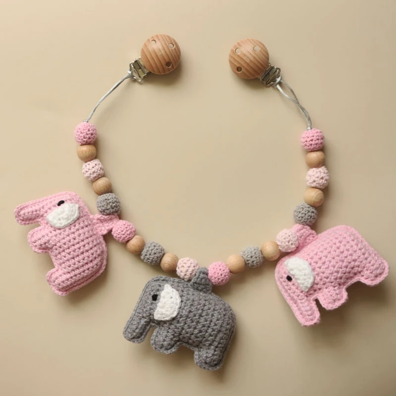 

Pacifier Chain Rattle Pram Clip Baby Stroller Pendant Teether Crochet Beads Elephant Infants Nursing Chewing Toys