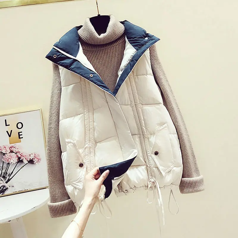 

2021 Women Autumn Winter Vest Coat Turn Down Collar Women Chic Thick Vest Warm Tops Vest Chaleco Mujer Casaco Feminino Y112