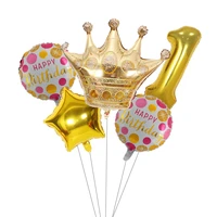 1set large princess gold crown foil 40inch number balloon set wedding happy birthday party decoration kids 1st party supplies