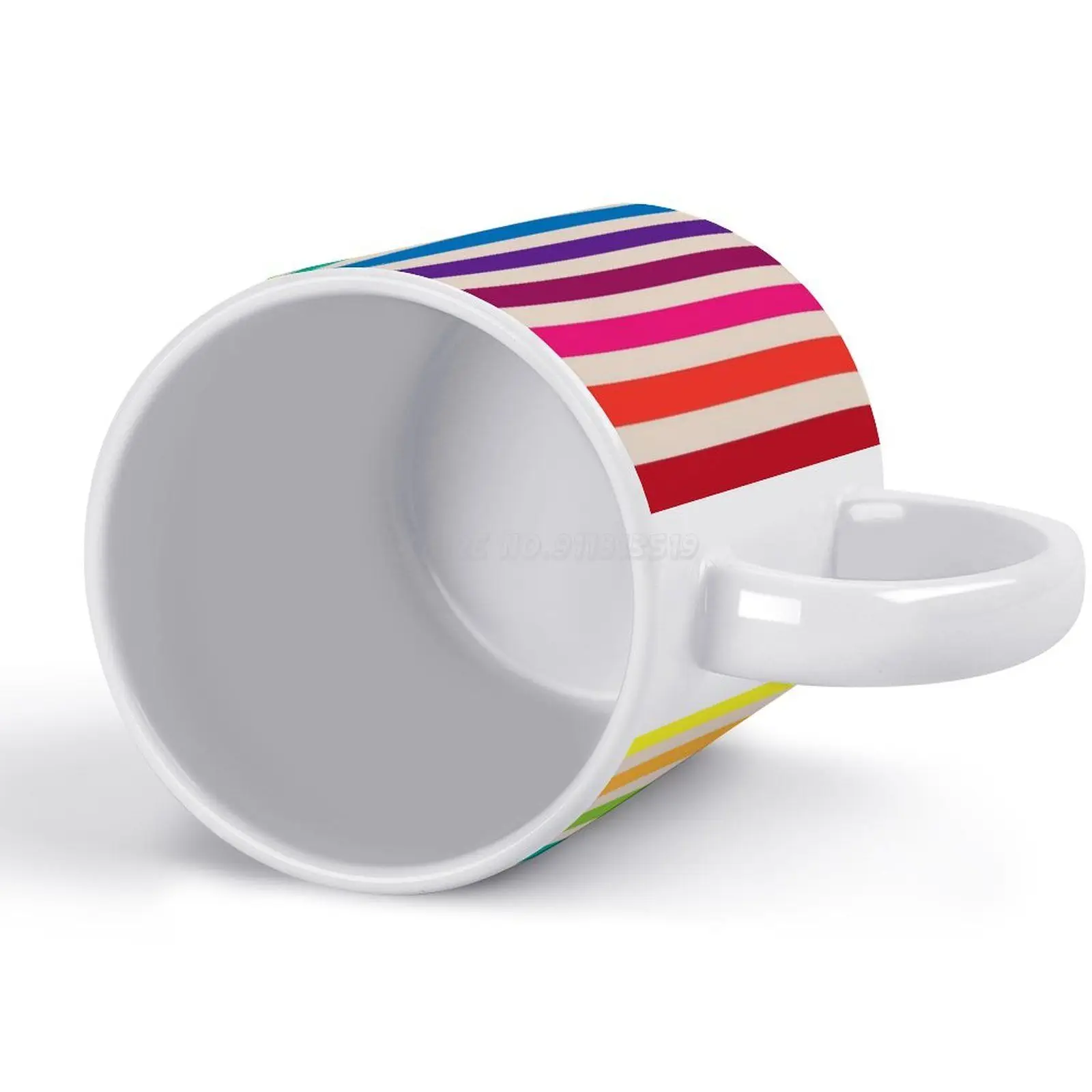 Разноцветная белая кружка в радужную полоску с рисунком 11 унций забавные