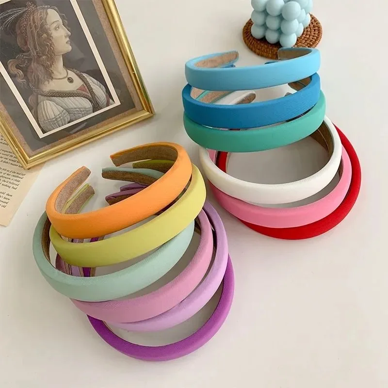 

2021 New Glossy Satin Headbands for Women multi-color Light Pink 4.2cm wide 1.5cm thick sponge plastic Pad Hair bands Wholesale