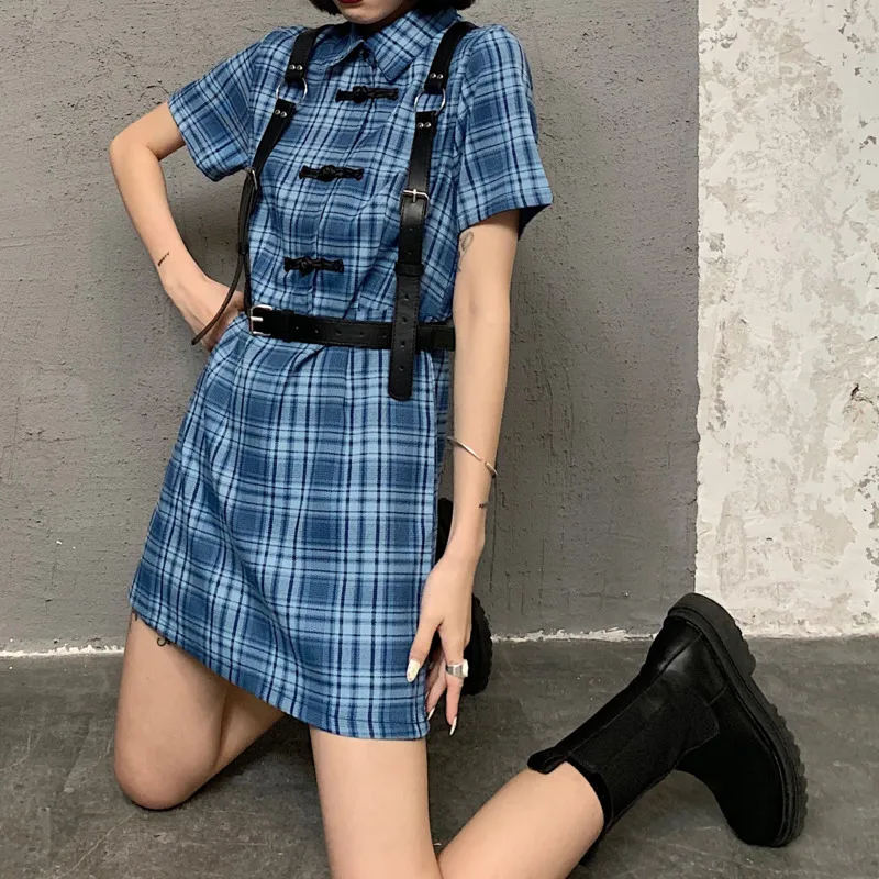 Женское винтажное платье в клетку с поясом из ПУ кожи|Женские платья| |