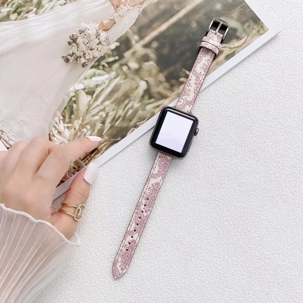 Ремешок кожаный для Apple Watch Series SE7 6 5 4 3 2 1 44 мм 40/42 повседневный зеленый браслет iwatch