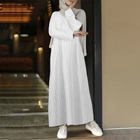 muslim dresses striped cotton linen kaftan vintage maxi sundress women casual long sleeve long dress female robe vestidos 2021