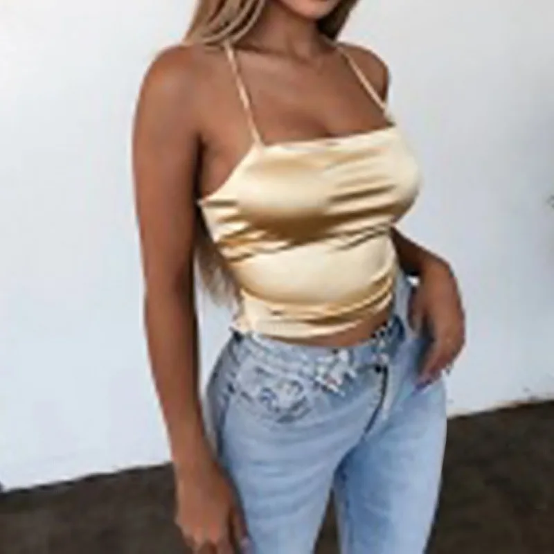 Майка женская атласная с открытой спиной модный пикантный стильный бандажный