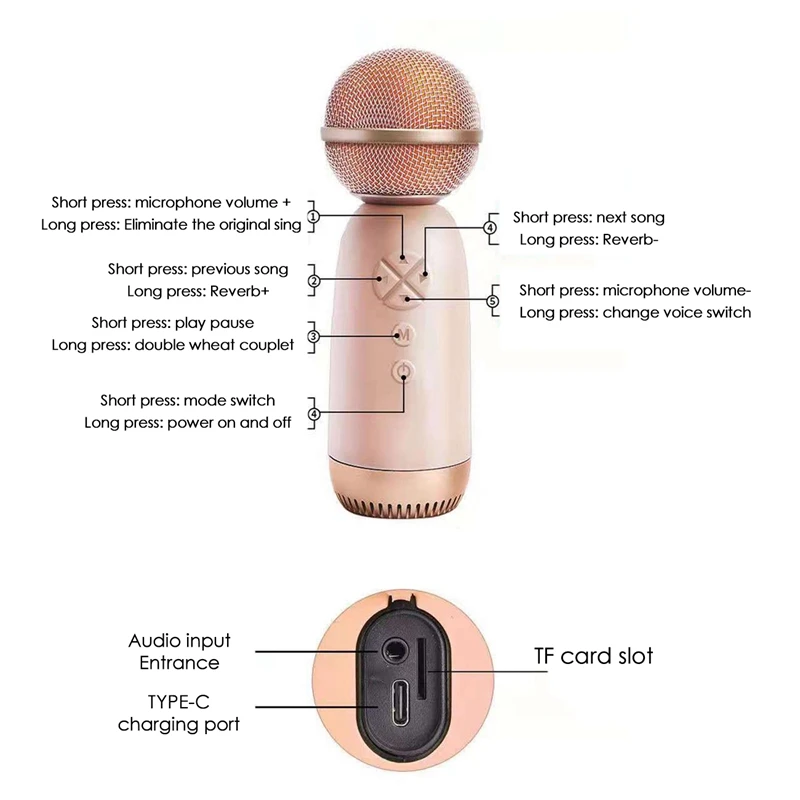 Wireless Microphone 5 In 1 Recording Singing Children Adult Karaoke | Microphones
