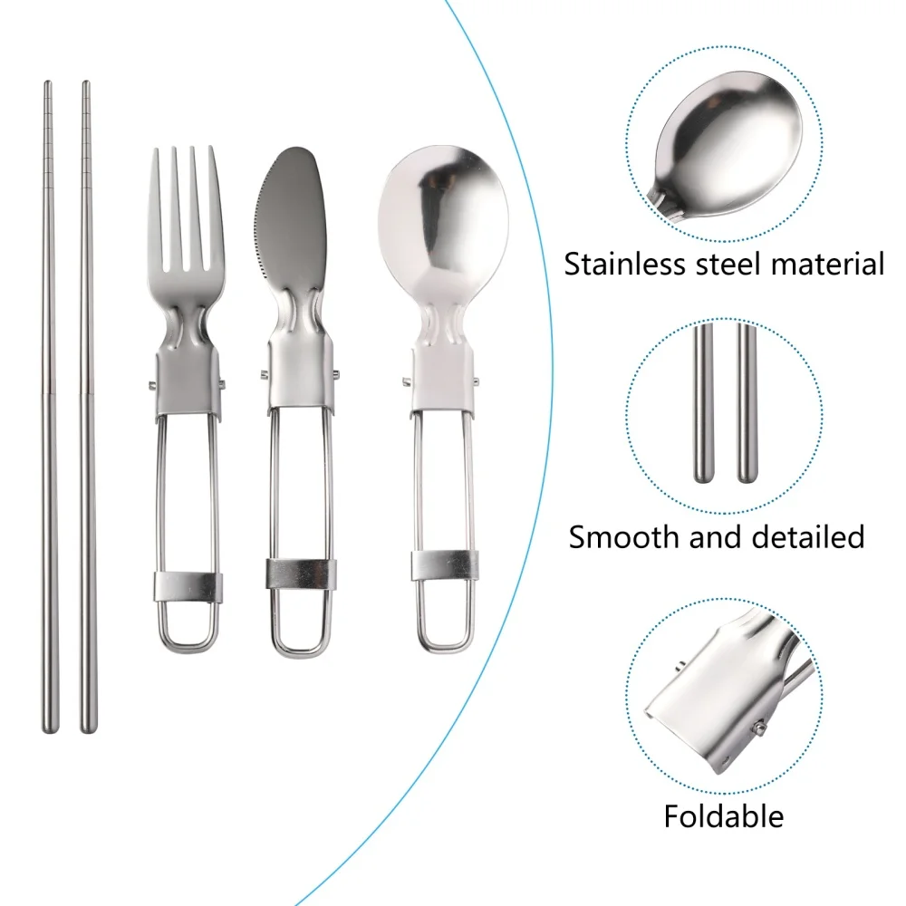 

1 Set Portable Fork Knives Spoon Chopsticks Foldable Cutlery with Storage Bag