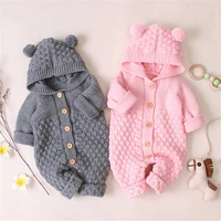 baby girls bear ear knit romper boys hooded newborn sweater kids jumpsuit babys outfit autumn winter