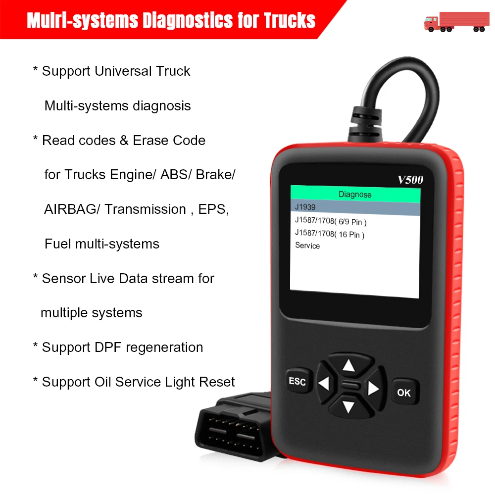 Автомобильный Obd2 сканер V500 HD Диагностика тяжелых грузовиков считыватель кодов