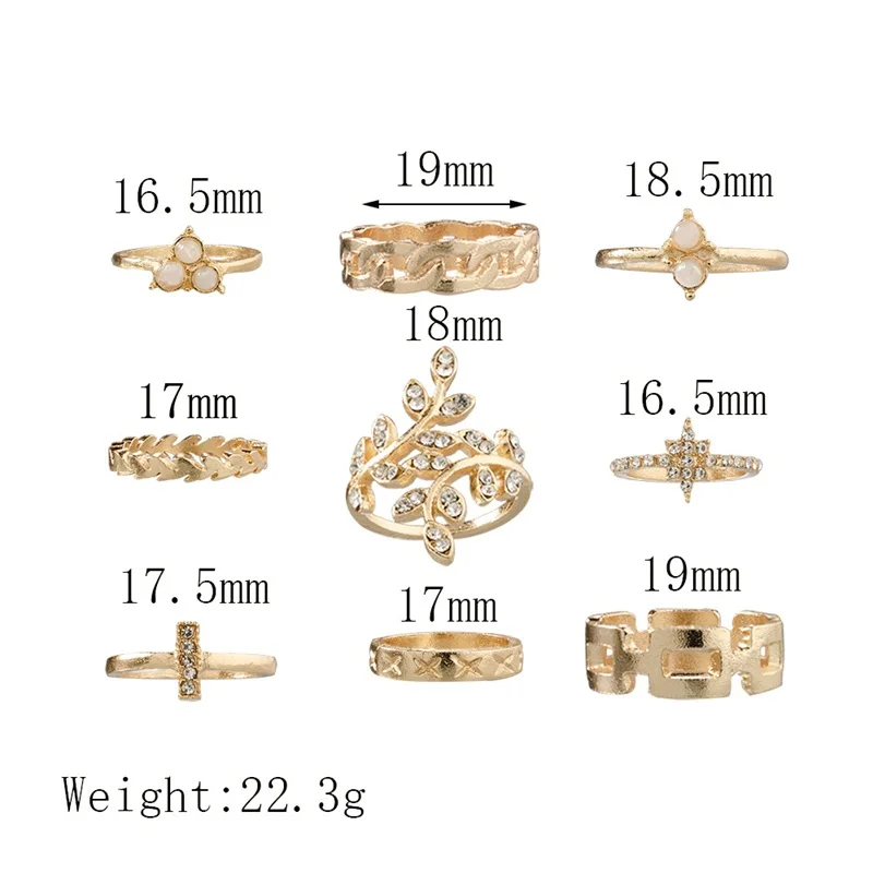 9 шт./компл. Модные кольца для женщин Нежный с украшением в виде кристаллов листья