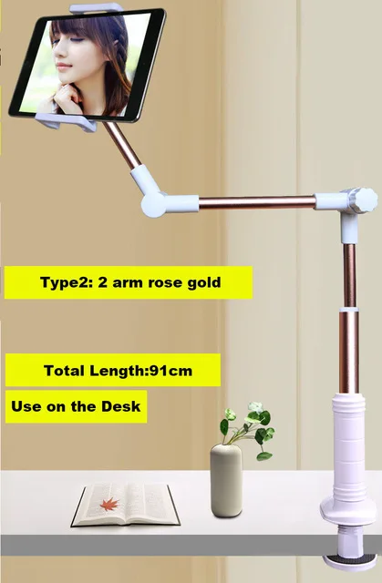 rose gold Vmonv Складная длинная Подставка для планшета для IPad 4-14 дюймов 360 Вращение крепкая ленивая кровать планшет кронштейн для IPhone X XS - Цвет: rose gold