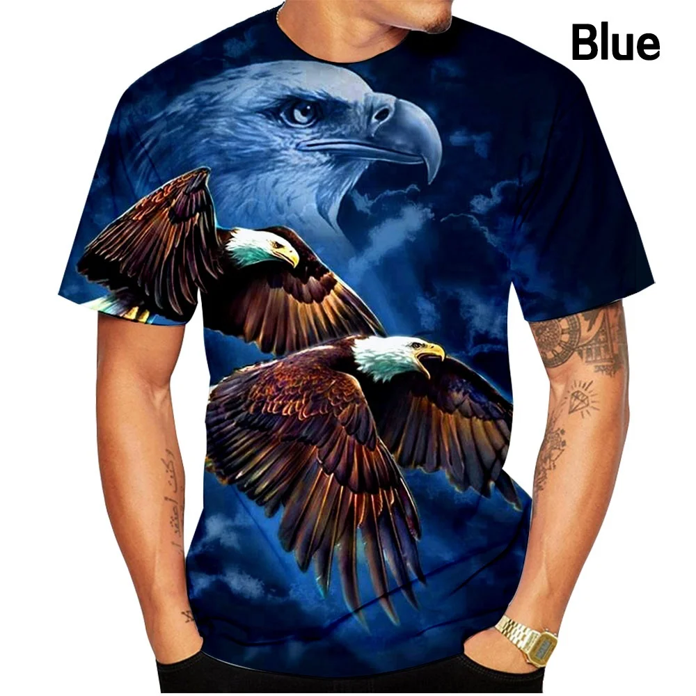 

New Men's 3D Soaring Eagle Print T-shirt O-neck Short Sleeve Animal Funny Print Streetwear 2021 Summer Casual Loose Men's Top La