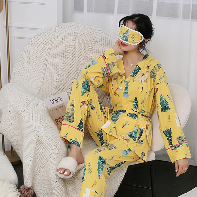 Пижама женская милые женские пижамы 2 шт. пижама теплая с длинными рукавами