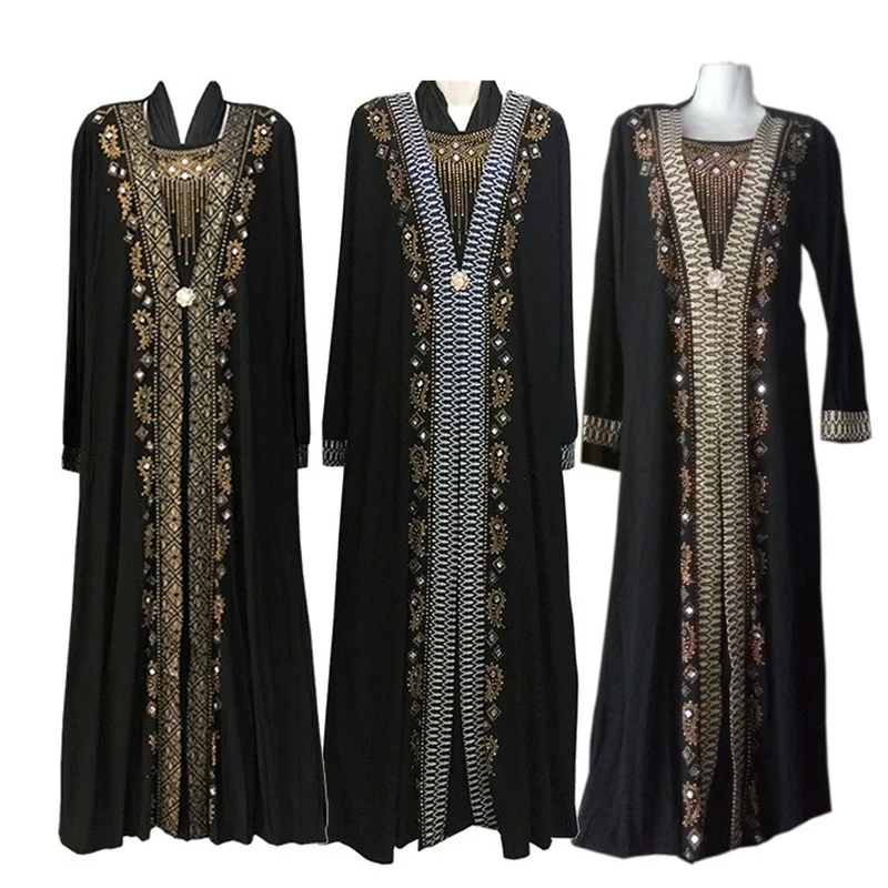 

Muslim Fashion Ladies Turban Dress Striped Gold Powder Robe African Dress Abaya Dubai Arab Turkish Islamic Dress Dress Kaftan
