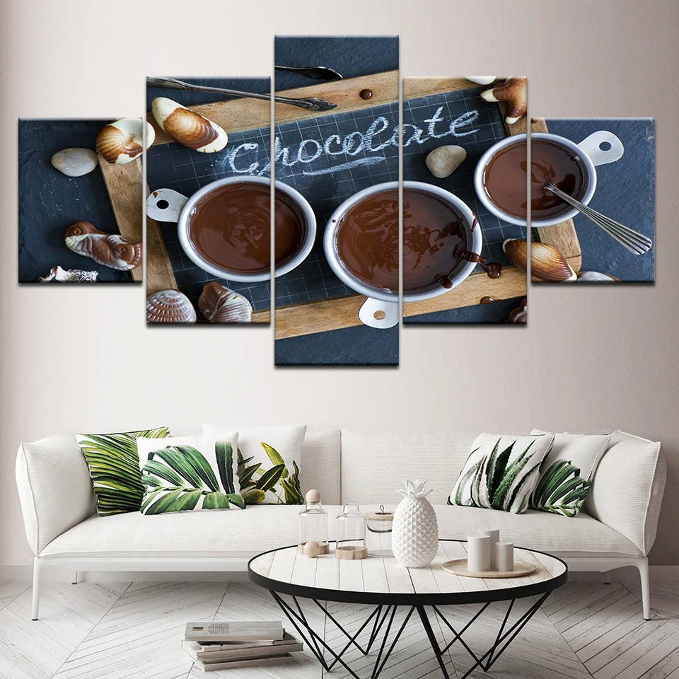 Home Decor Canvas Hd Print Posters 5 Panel Cup Of Hot Chocolate Painting Modern Wall Art Classic Living Room Modular Picture | Дом и сад