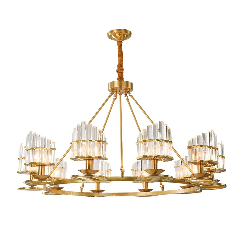 

American chandelier all copper crystal lamp modern simple creative living room dining room bedroom chandelier LED lighting
