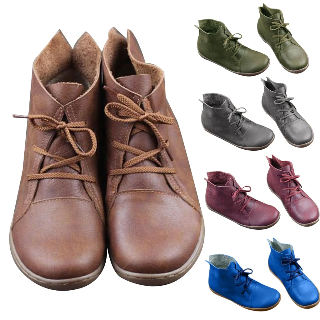 

SAGACE new boots Women Casual shoes woman Retro winter boots women Leather Botas Mujer Female Lace-up Lightweight Soft Bottom