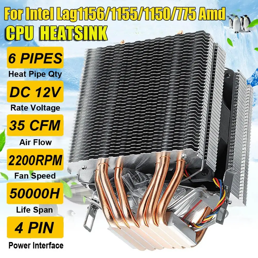Кулер для процессора 6 трубок кулер радиатор Lga 1156/1155/1150/775 Intel Amd|Радиаторы ламп| |