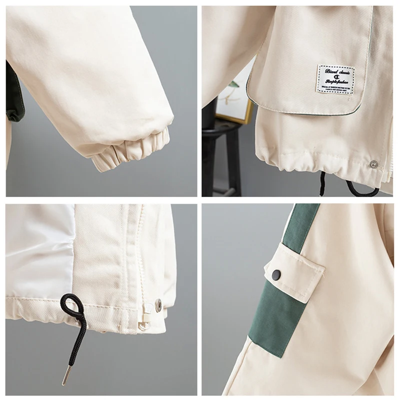 

Autumn Outerwear & Coats Jackets Women Long Sleeve Casual Patchwork Oversize Zipper Lining Windbreaker Female Hooded Jacket M70