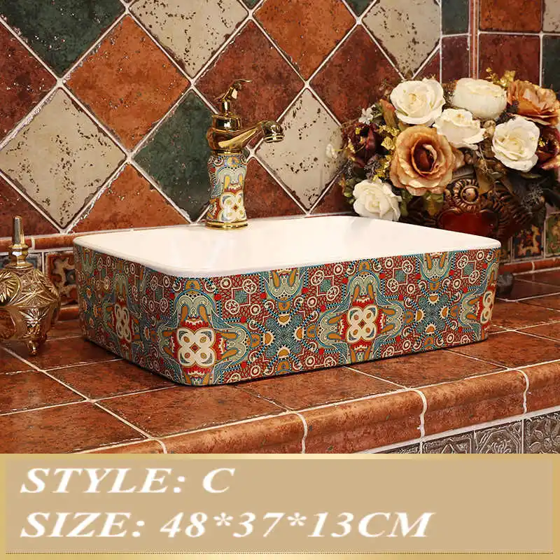 Квадратная раковина над счетчиком для дома ванной комнаты Европейский ретро