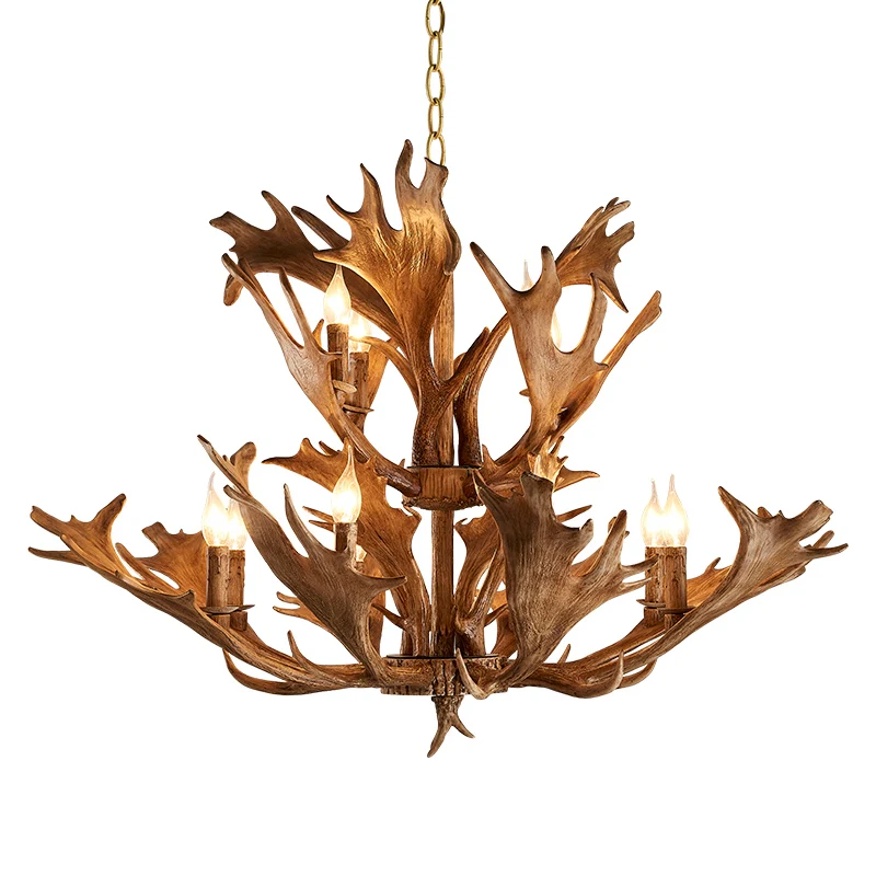 Страны Европы 5/12 головы люстра Американский ретро лампы Смолы оленьи рога абажур