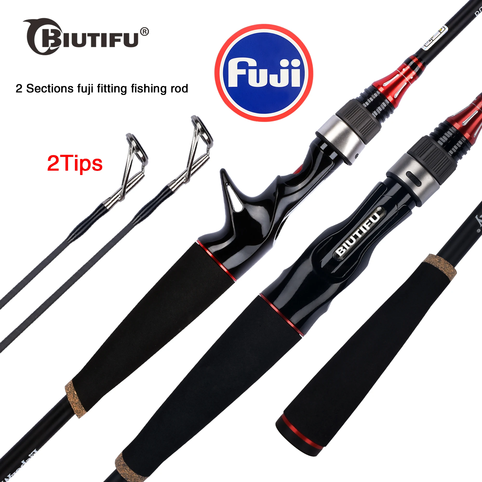 BIUTIFU DREAM Spinning Casting FUJI Lure Fishing Rod 1.8m 2.1m T800 Carbon 2Sections 2TIP ML/M/MH 5-50g Baitcasting Seabass POLe