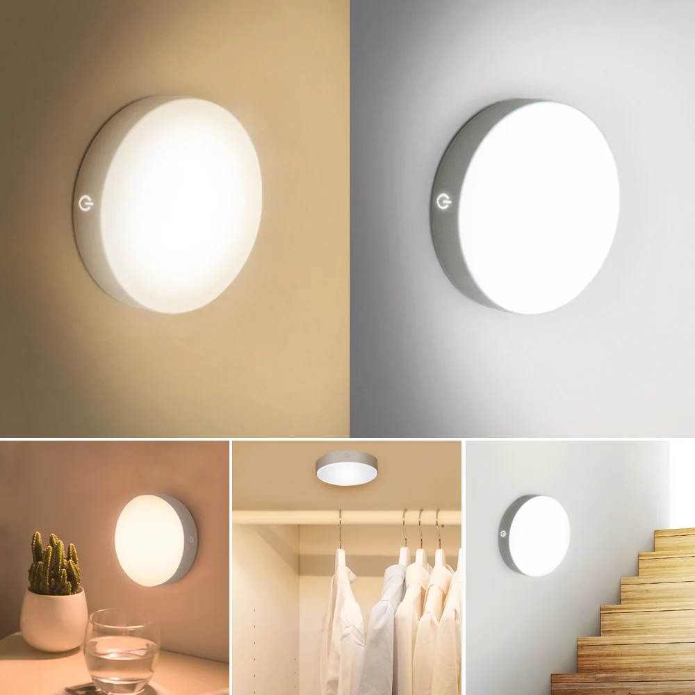 LED PIR Motion Sensor Night Light Auto On/Off for Bedroom Cabinet Wireless USB Rechargeable Warm White/White | Освещение