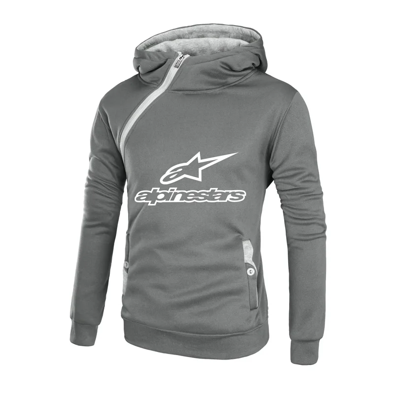 

Alpinestars Brand Men's Casual Hoodie Personality Oblique Zipper Sports Slim Men's Pullover Hoodie 2021 Spring Autumn New PP42