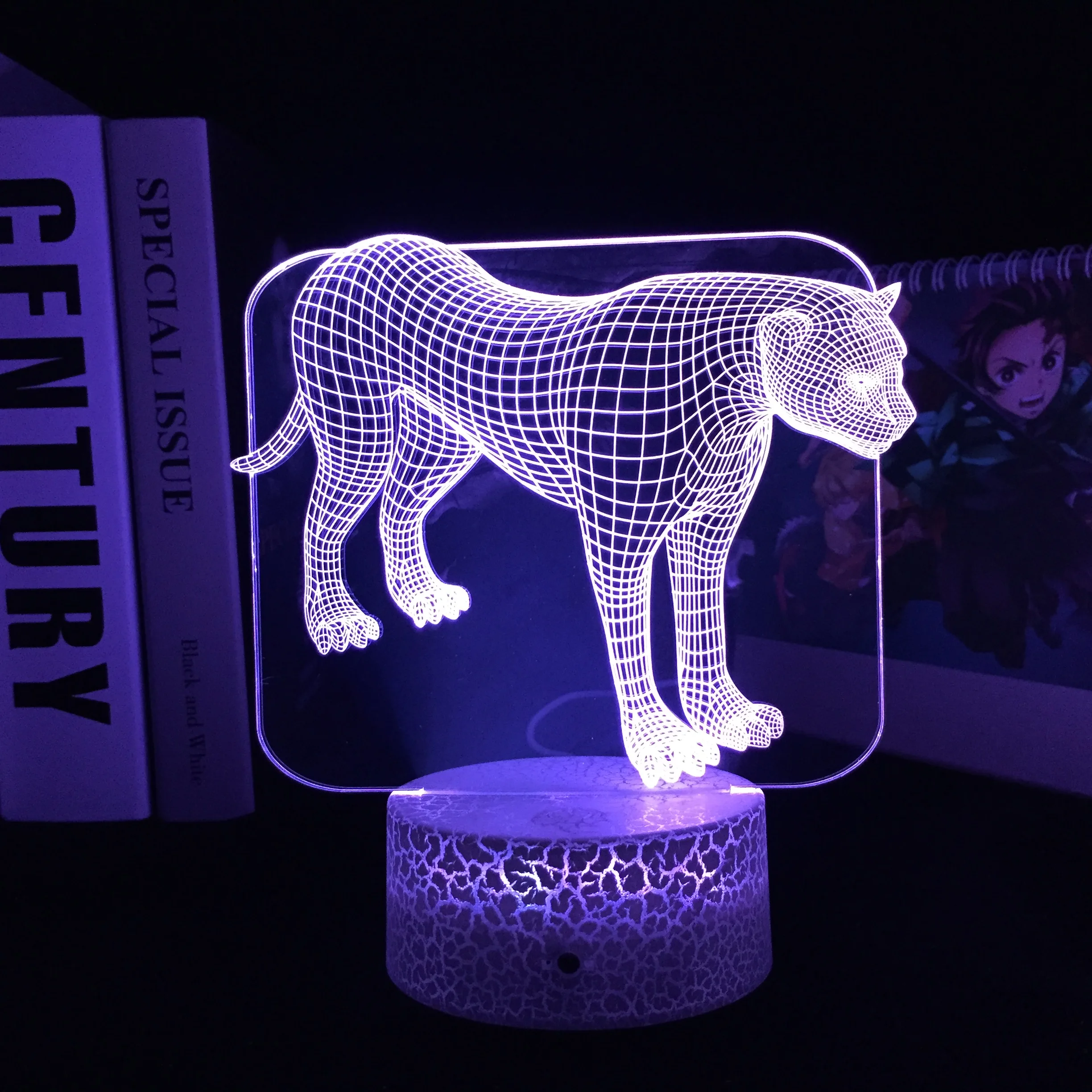 

Animal Series Leopard Standing Sideways 3D LED Lamp White Cracked BaseTouch Switch Night Light for Children Birthday Gifts