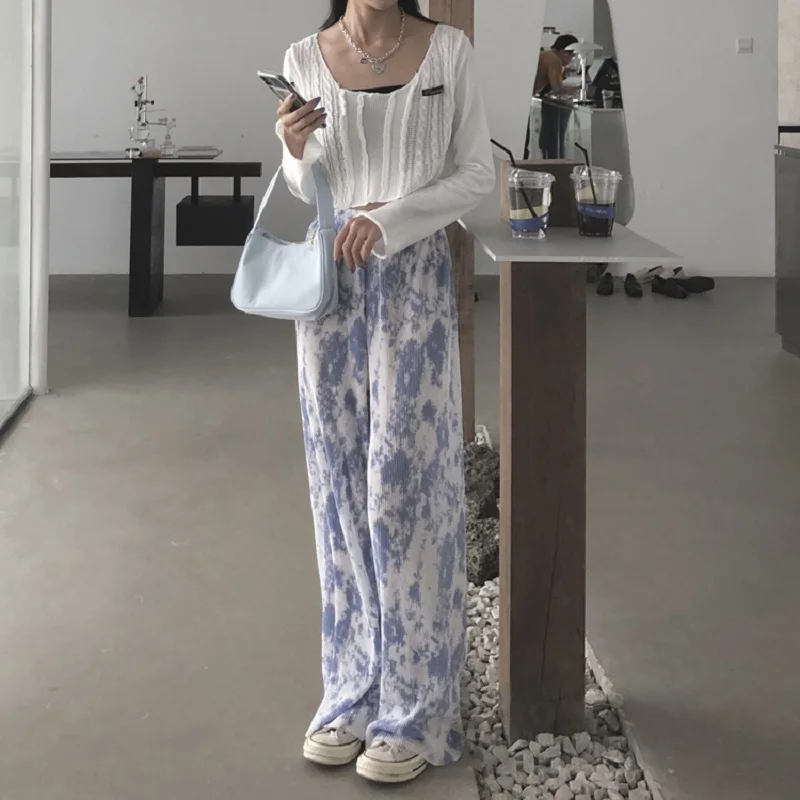 

Casual Pants Women Plus Size 3XL Loose Wide Leg Tie-dye Pant High Street All-match Spring Autumn Fashion Straight-leg