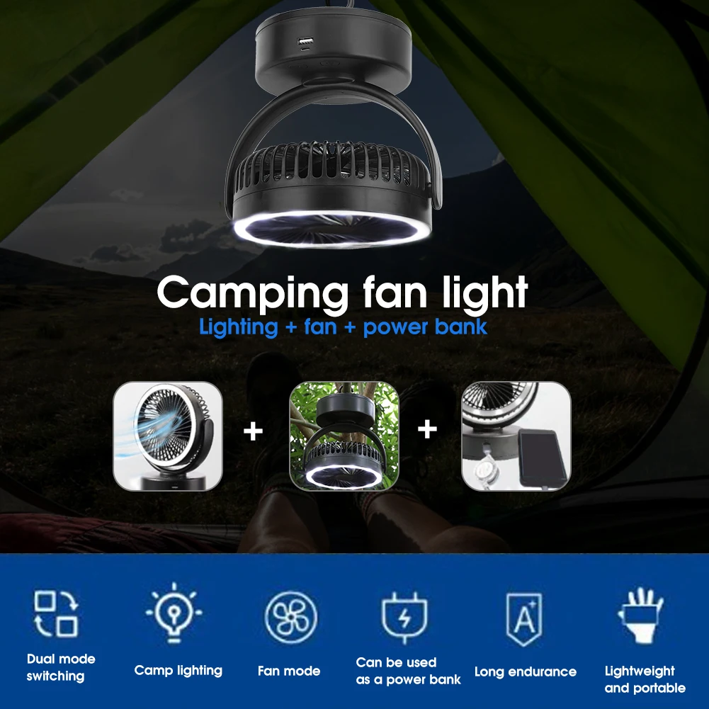

Портативный походный вентилятор с USB-зарядкой, многофункциональный светодиодный уличный светильник, Складная Лампа для палатки, светильни...