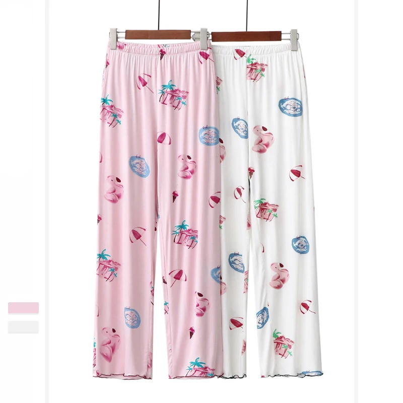 

2020 New Pajamas Women Spring And Summer Modal Flamingo Printed Pajamas Japanese Casual Wear Outer Pants Casual Home Clothing