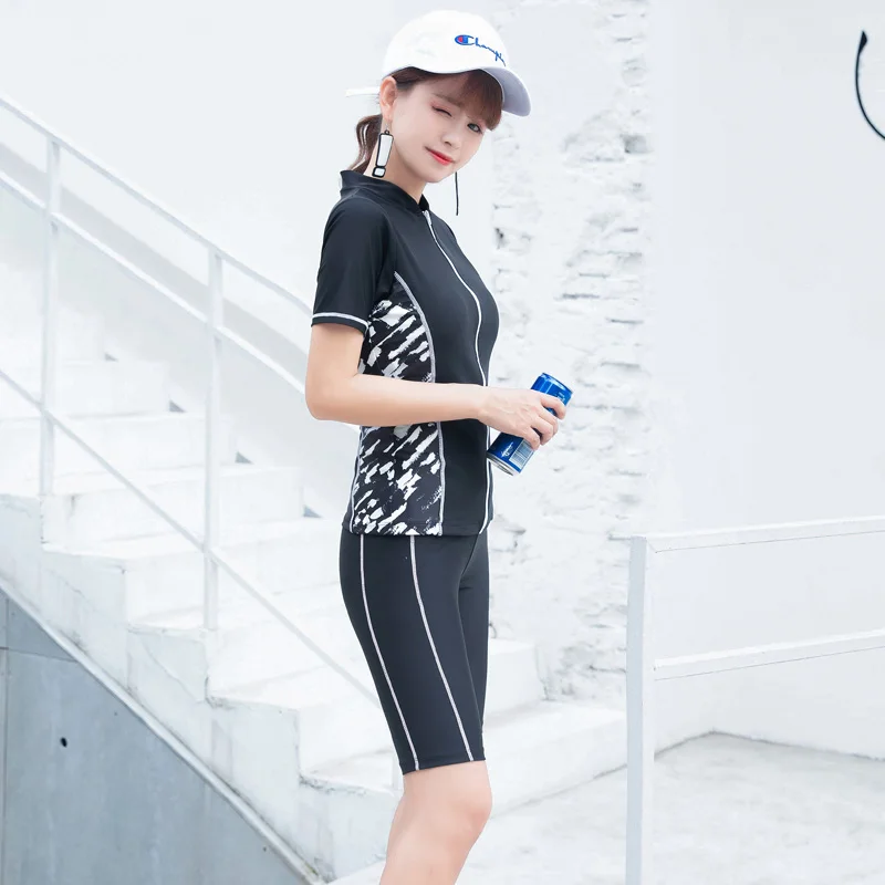 Женский купальник на молнии женский из двух предметов топ с коротким рукавом и