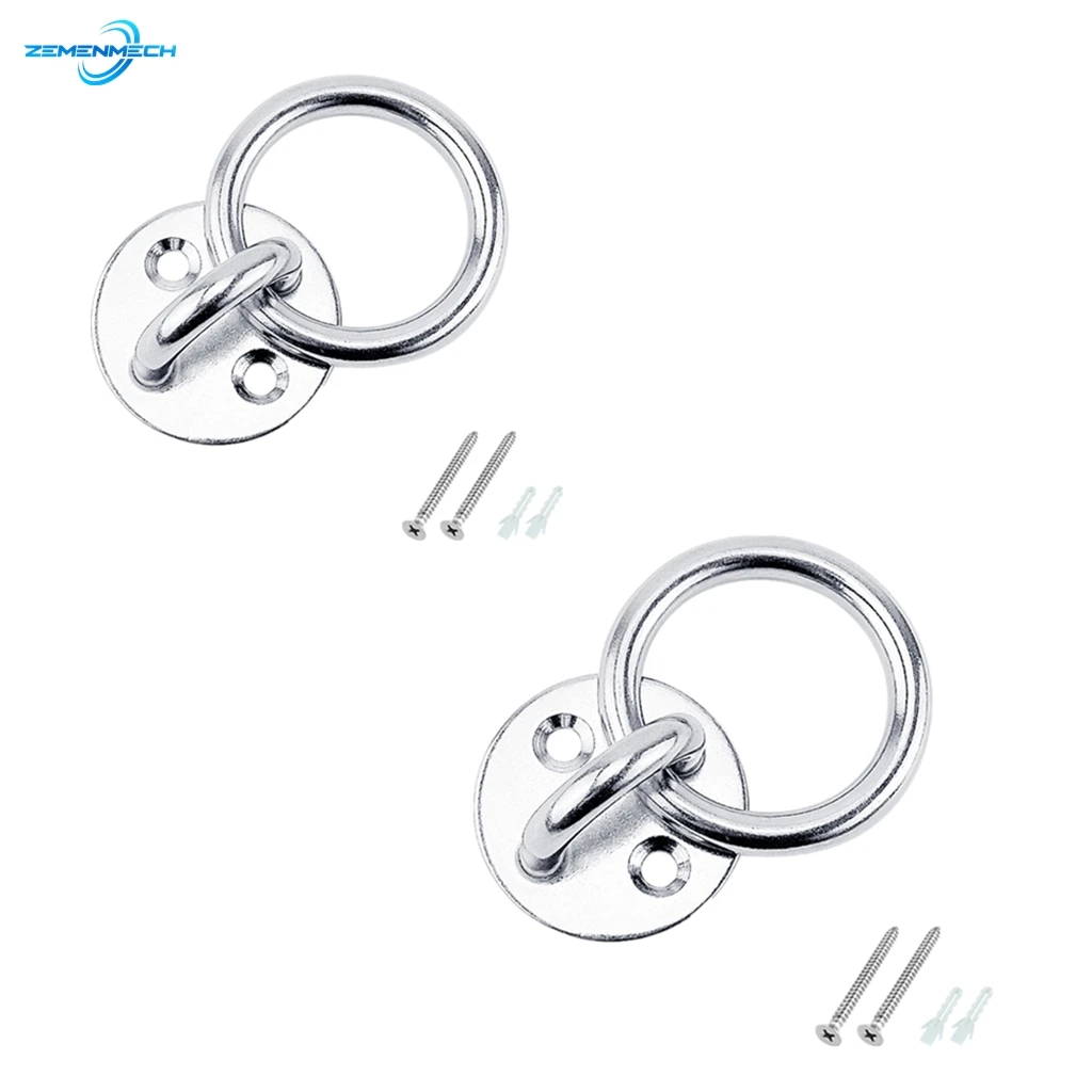 

2PCS Yoga Accessories Stainless Steel Round Pad Eye Plates Boat Marine Mooring Ceiling Wall Mount Base Hook Strap Tie Down Hook
