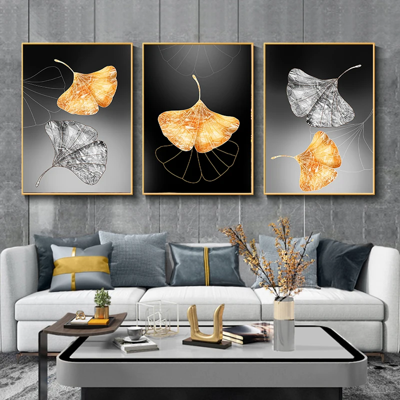 

Abstract Nordic Style Landscape Pictures Golden Leaf Modern Poster and Prints Canvas Painting Wall Art in Livingroom Home Decor