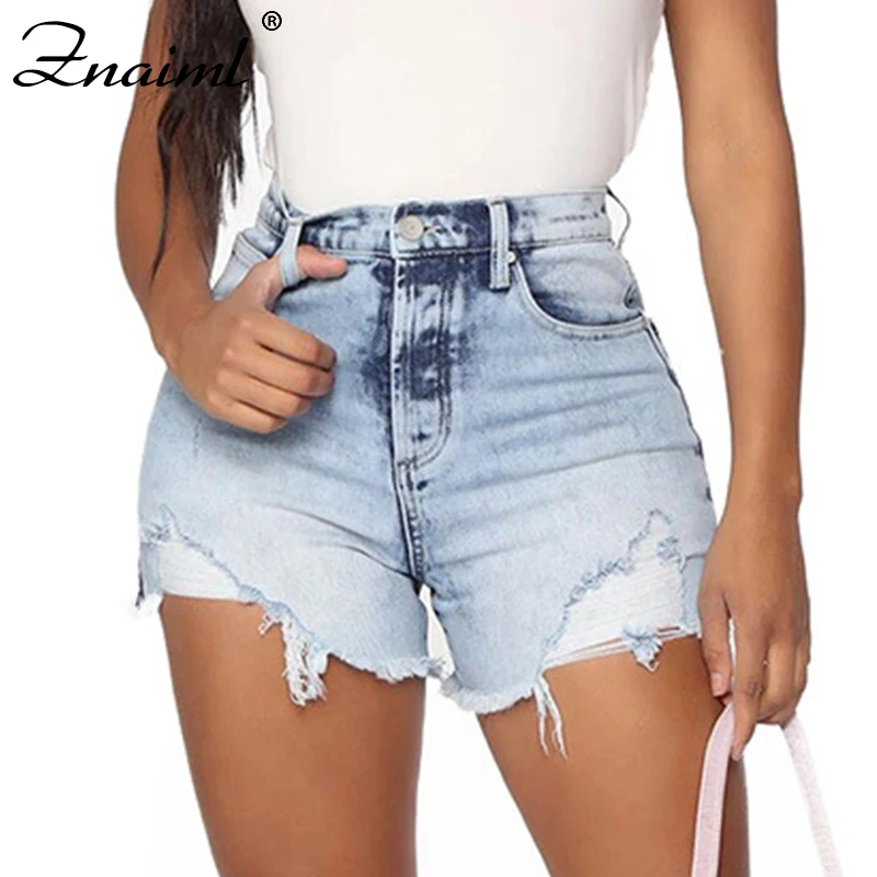 

Znaiml High Waist Denim Shorts Women Casual Slim Jeans Short Washed Ripped Tassels Sexy Female Summer Cotton Shorts Plus Size