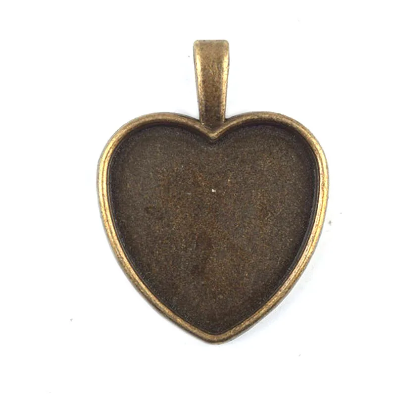 

Antique Bronze Cabochon Setting Pendant Trays Blanks Bezel Inner Heart 25mm Women Jewelry Findings Accessories Wholesale
