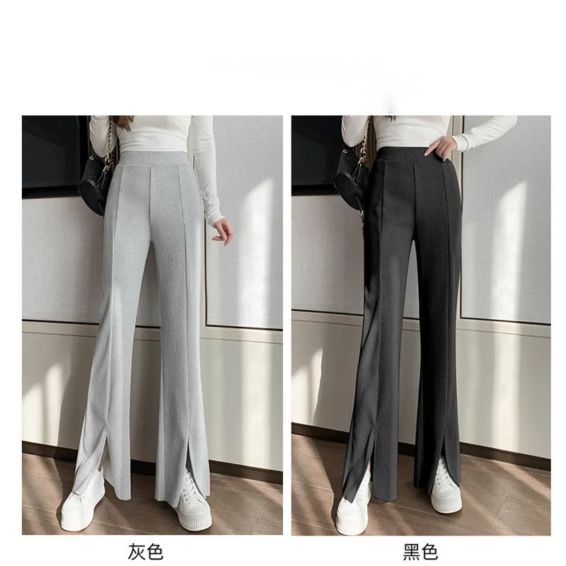 

Women's Wide-Leg Front Slit High Waist Drooping 2021 New Spring And Autumn Slimming Versatile Horn Casual Long Pants Thin